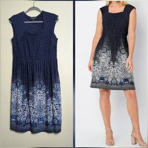 Perceptions New York Navy and White Floral Midi Shift Dress Size L